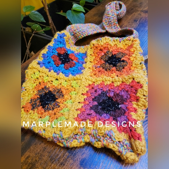 NWT 💜LINED crossbody granny square💜MarpleMade Designs 💜 acrylic LINED/ - Picture 3 of 12